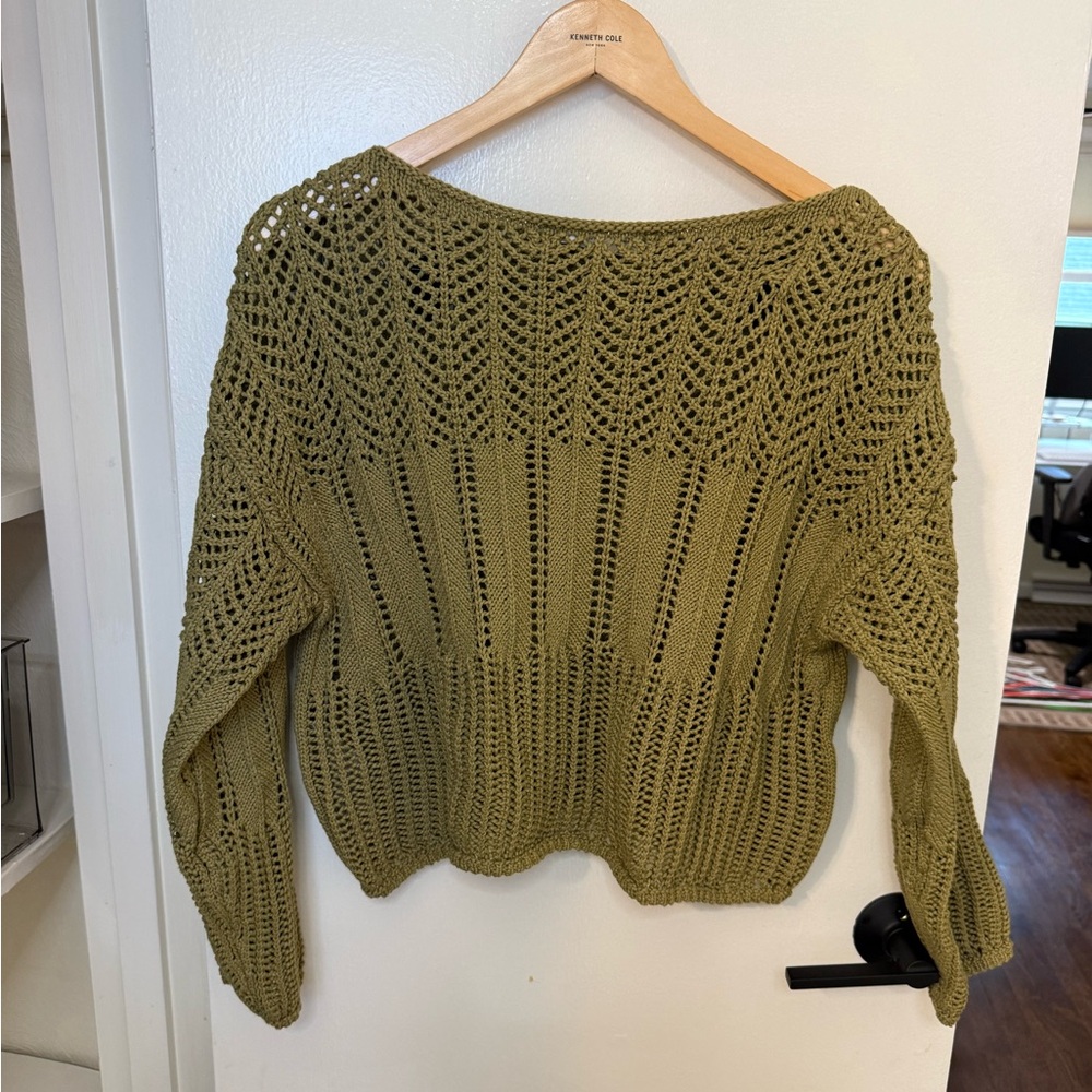 Mango Olive Open-Knit Women’s Sweater